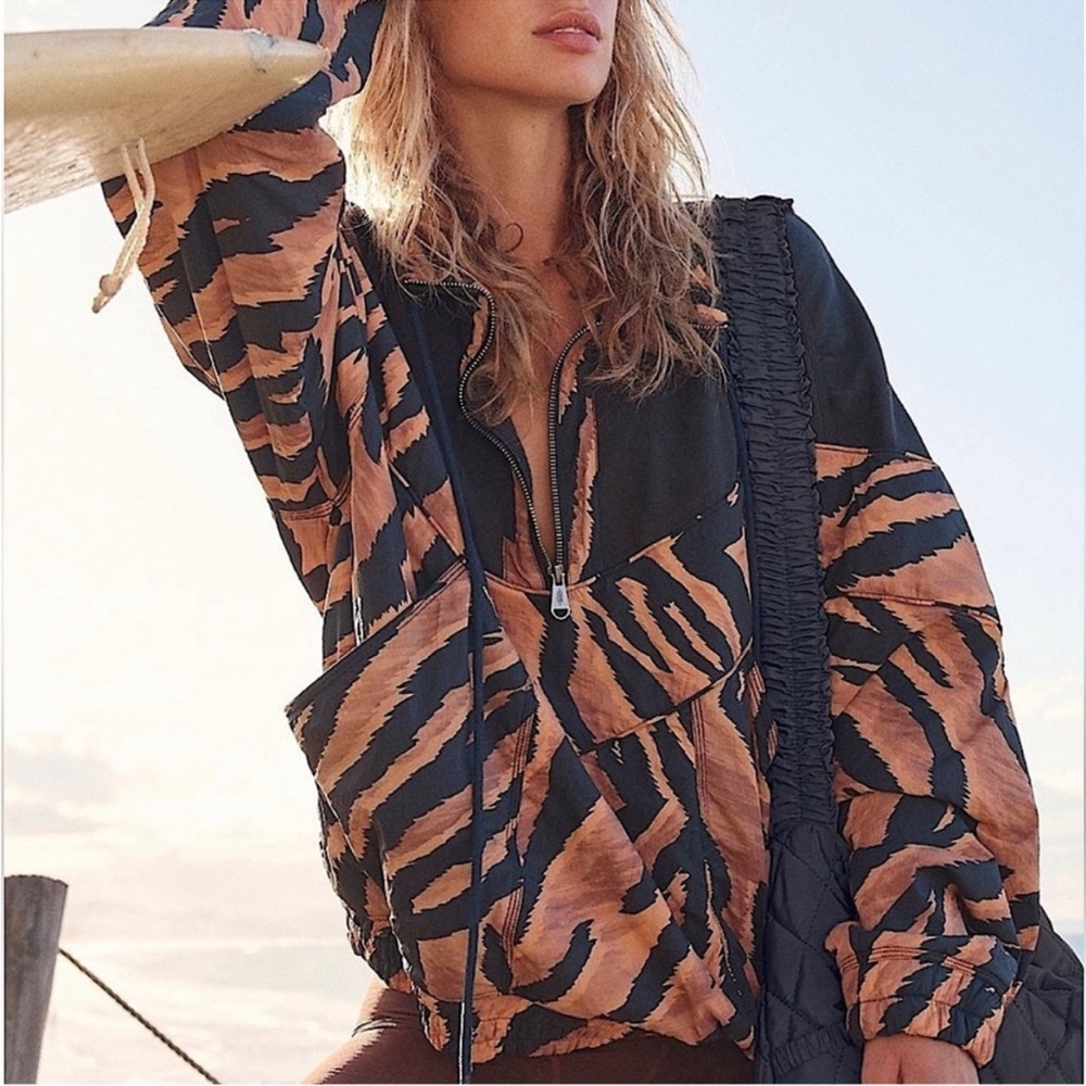 NWOT Free People Movement Walk The Line tiger print pullover, size medium